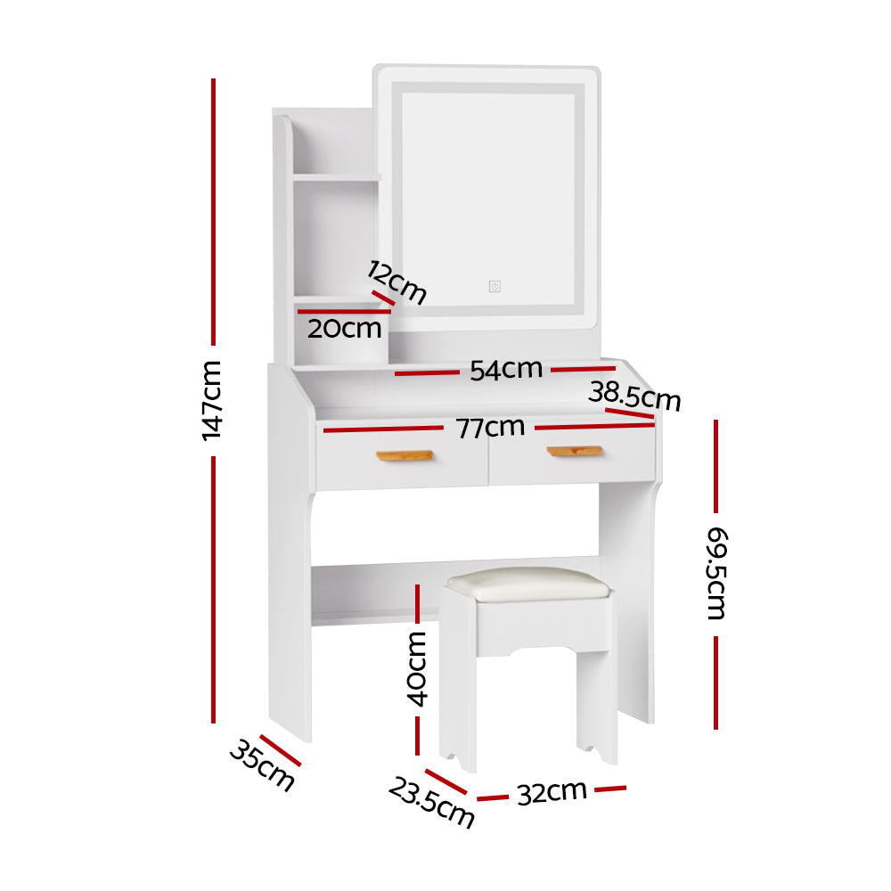 Doris Dressing Table LED Makeup Mirror Stool Set White