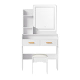 Doris Dressing Table LED Makeup Mirror Stool Set White