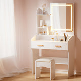 Doris Dressing Table LED Makeup Mirror Stool Set White