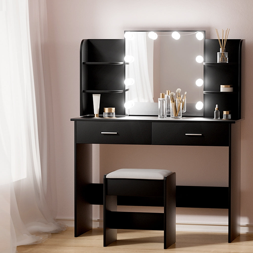 Hollywood Dulcea Dressing Table LED 10 Bulbs Makeup Mirror Black