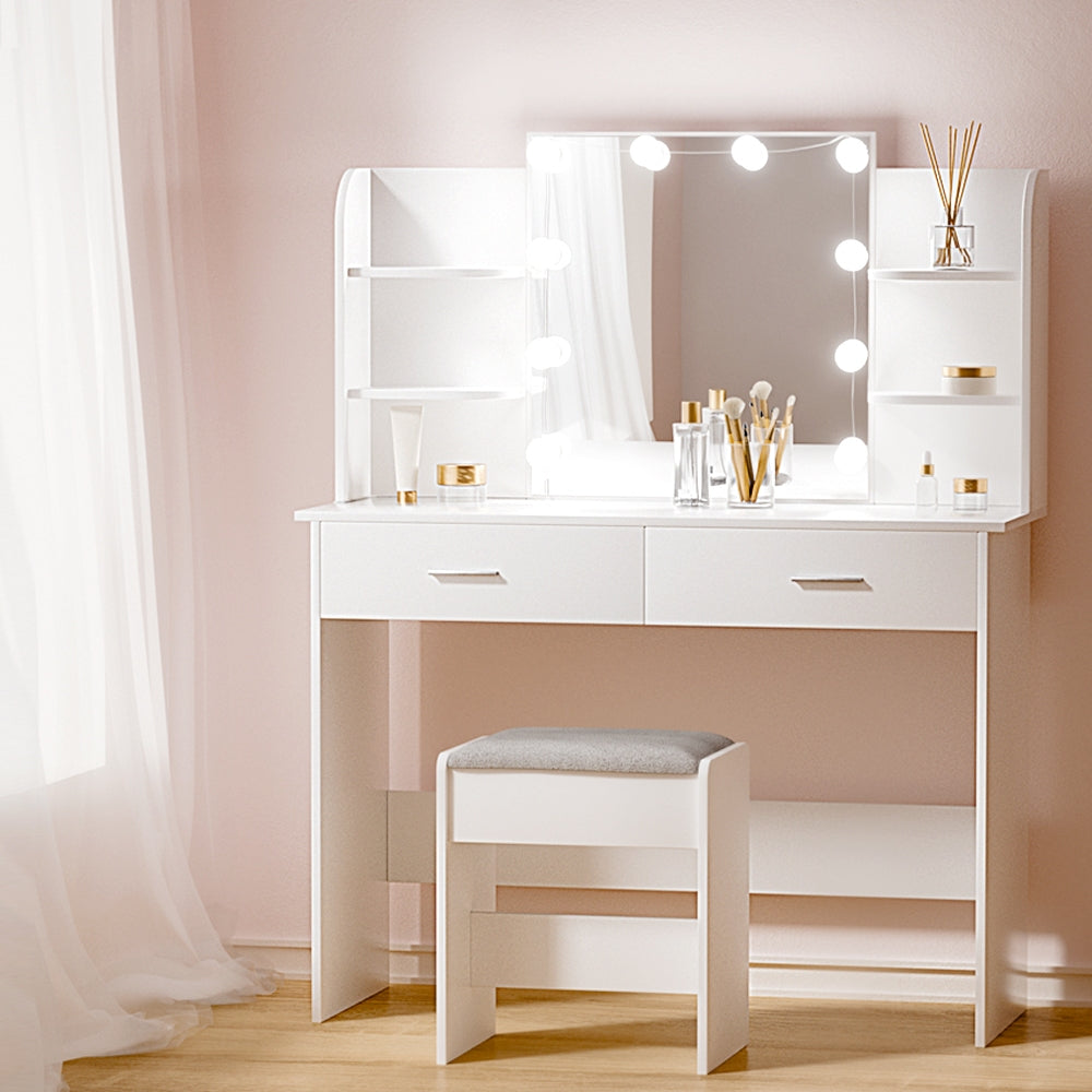 Hollywood Dulcea Dressing Table LED 10 Bulbs Makeup Mirror White