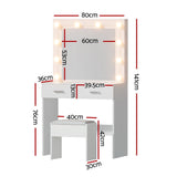 Artiss Dressing Table Vanity Desk Set Stool 10 Led Bulbs White