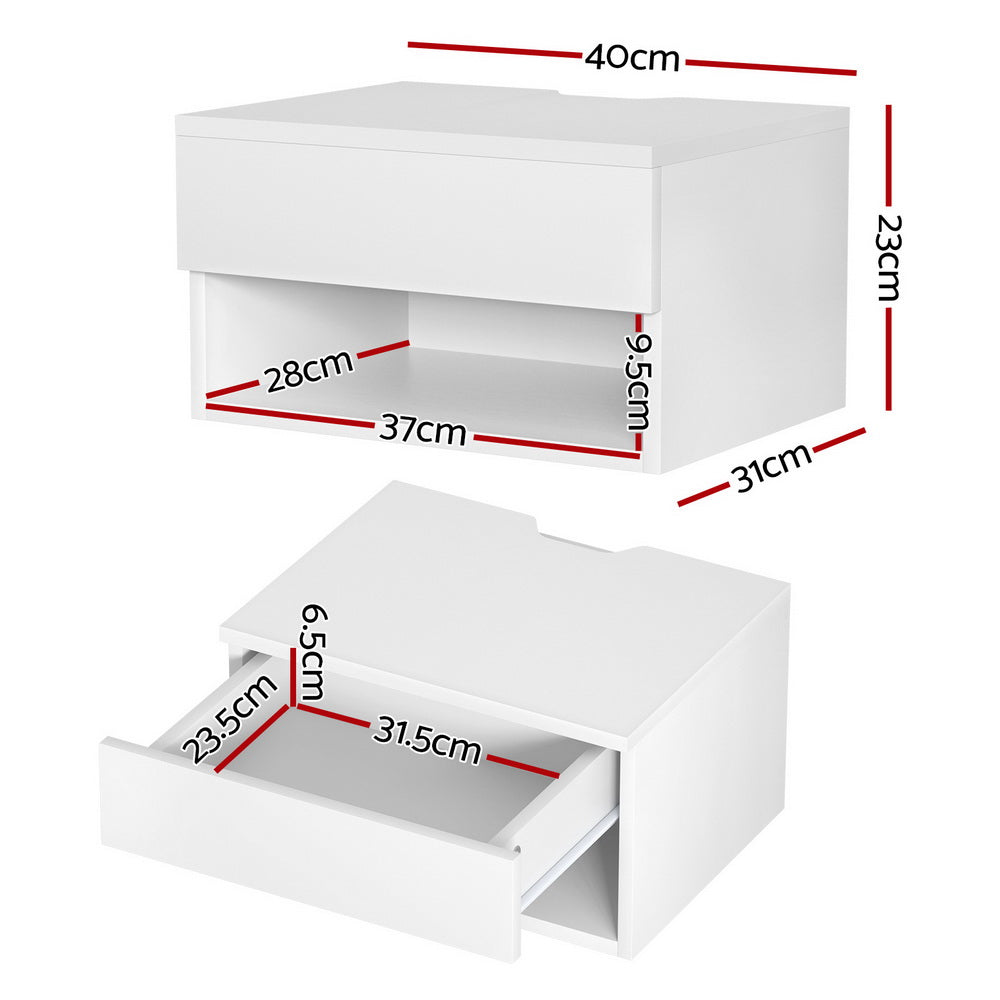 Floating Bedside Table Drawer White
