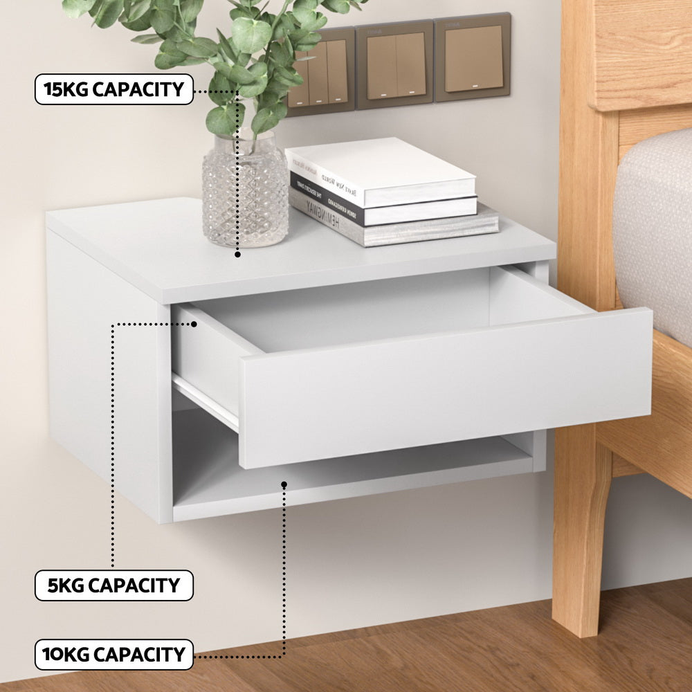 Floating Bedside Table Drawer White