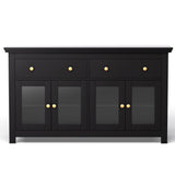Artiss Buffet Sideboard Storage Cabinet Kitchen Cupboard Clear Door Drawer Black
