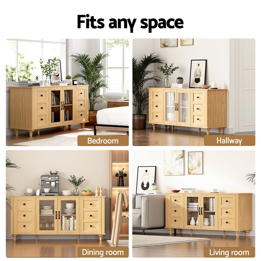 Artiss Buffet Sideboard Storage Cabinet Kitchen Cupboard Faux Drawer 150CM Pine