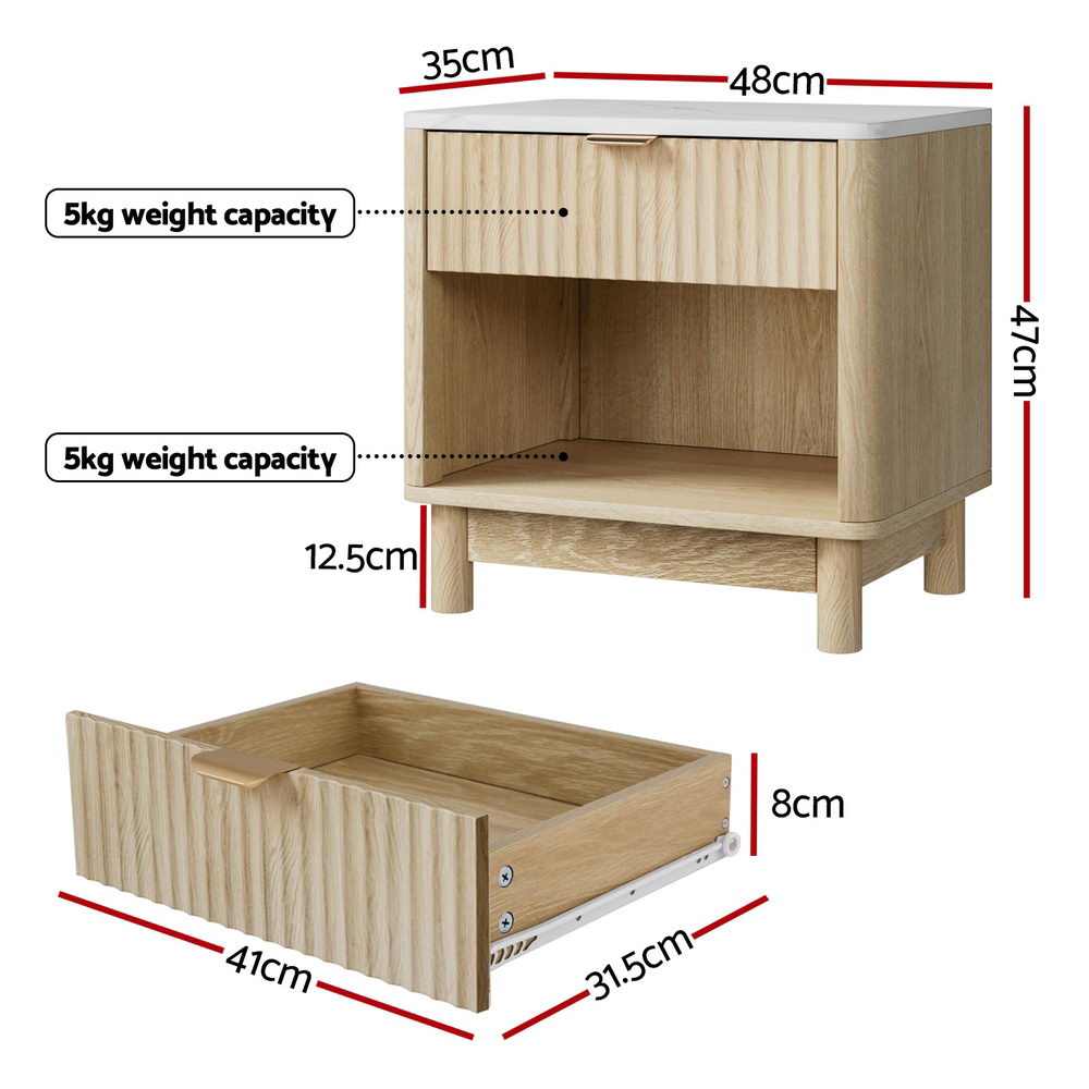 Artiss Bedside Table Nightstand 1 Drawer Shelves Pine