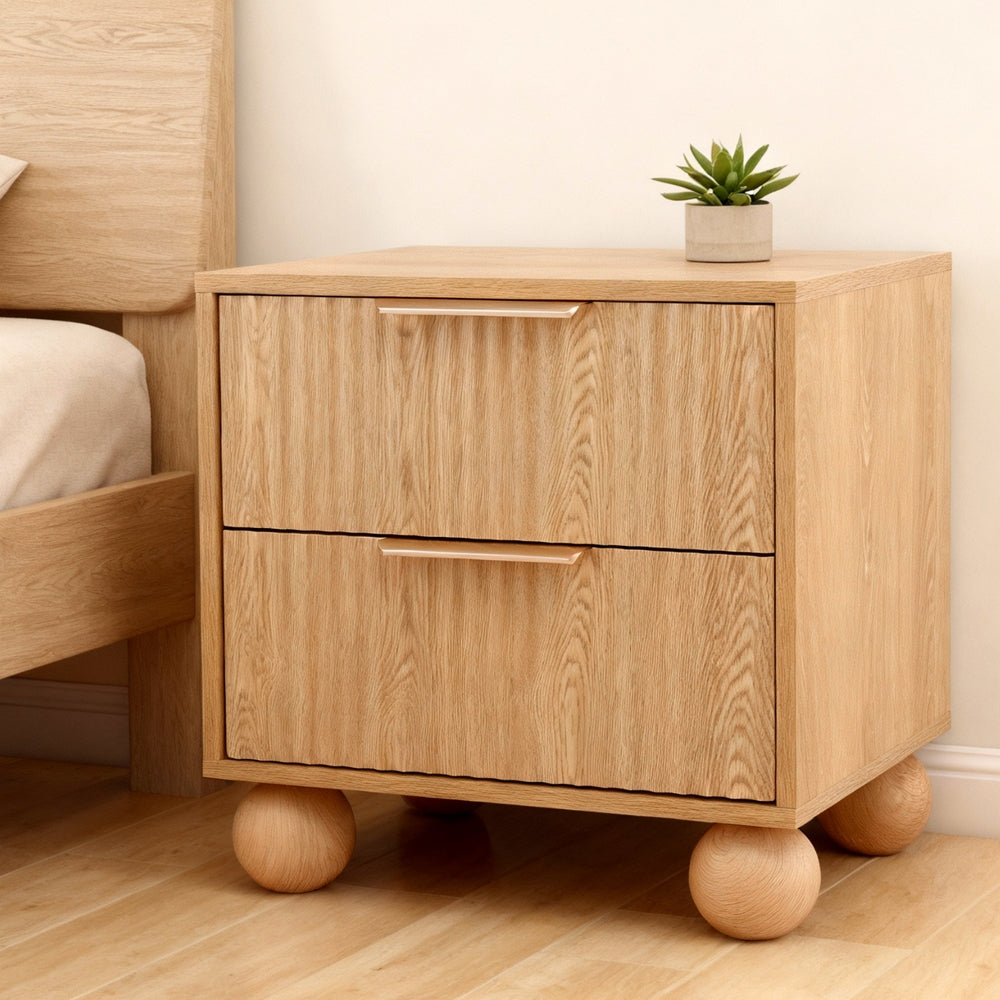 Artiss Rattan Bedside Table 2 Drawers Pine