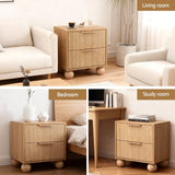 Artiss 2x Bedside Table Round Legs 2 Drawers Pine