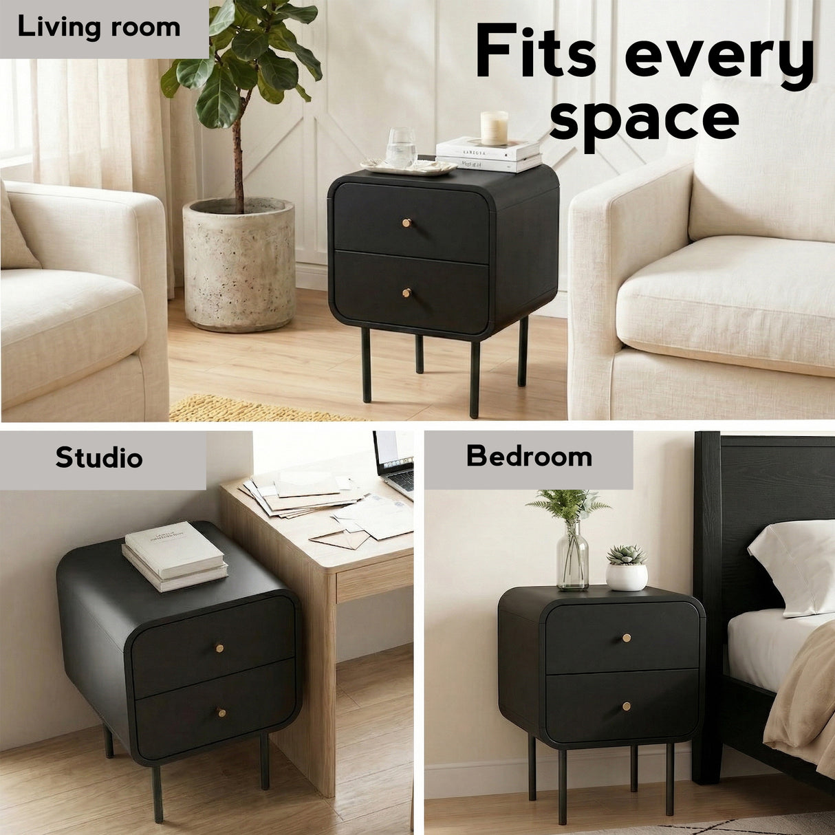 Artiss Bedside Table 2 Drawers Side End Table Nightstand Black