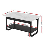 Artiss Coffee Table 2-Tier 80CM Marble Finish Shelf Black&White