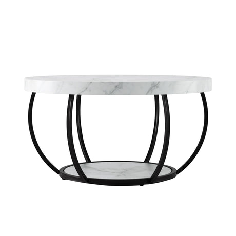 Artiss Coffee Table 2-Tier Marble Finish Round White&Black