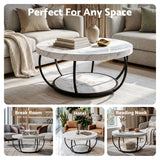 Artiss Coffee Table 2-Tier Marble Finish Round White&Black