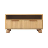 Artiss Coffee Table 90cm Center Table Fluted Drawers Open Shelf Spherical Solid Legs Wood
