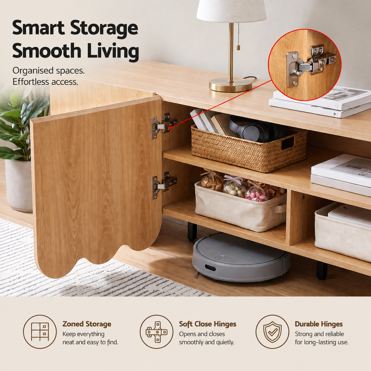Artiss 180cm TV Unit Scalloped Entertainment Cabinet w/ Adjustable Shelves Wood