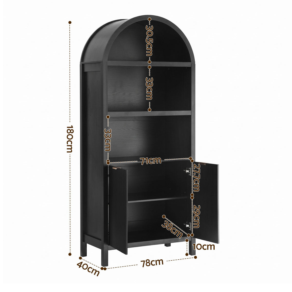 Artiss Buffet Sideboard Cabinet Pantry X2 180CM Arched Storage Bookshelf Black