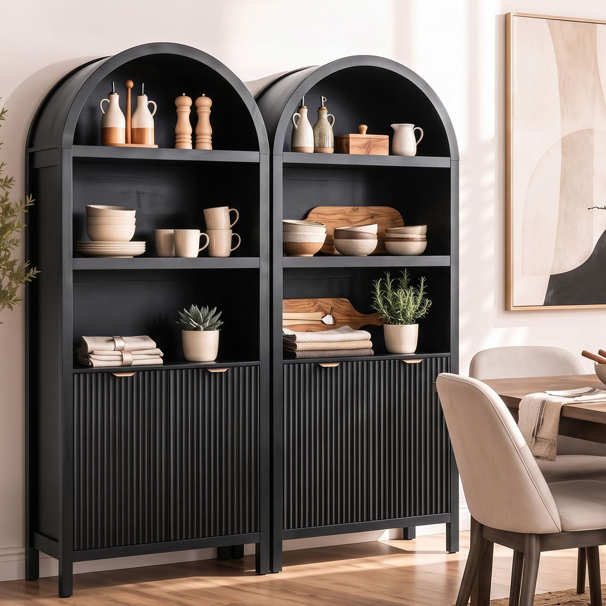Artiss Buffet Sideboard Cabinet Pantry X2 180CM Arched Storage Bookshelf Black