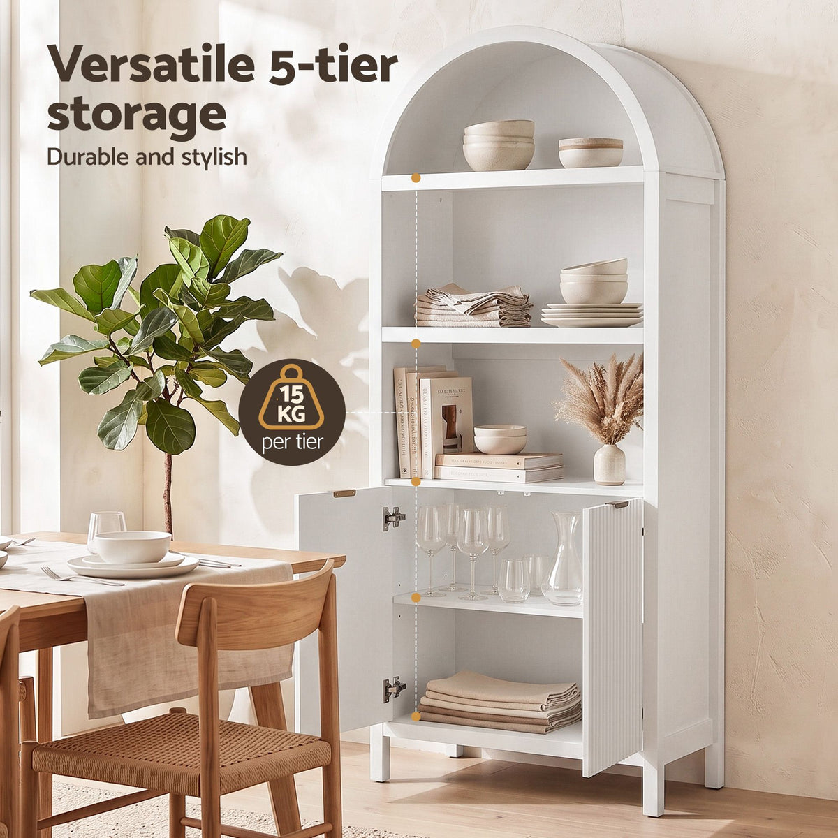 Artiss Buffet Sideboard Cabinet Pantry 180CM Arched Storage Bookshelf White