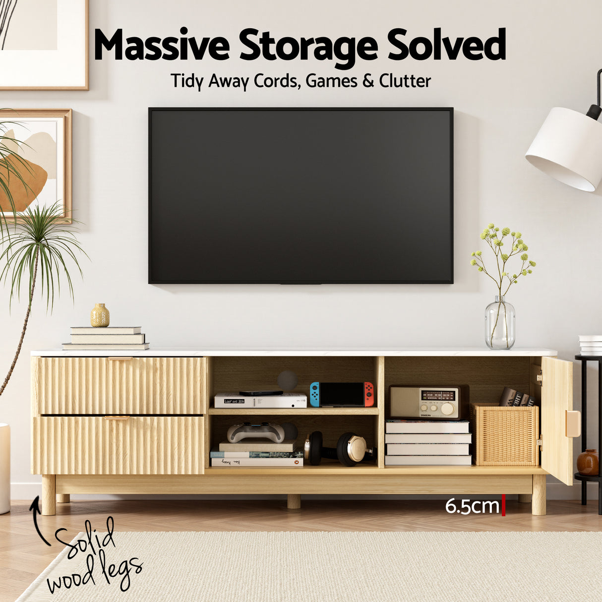 Artiss TV Unit & Chest of Drawers Set Solid Wood Legs Pine