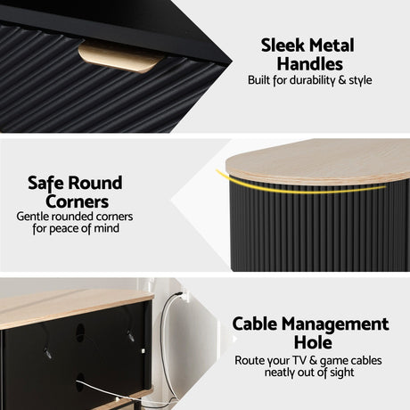 Artiss TV Unit & Coffee Table Set Storage Drawers Shelves Black Pine