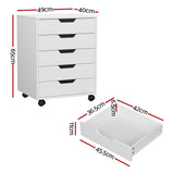 5-Drawer Filing Cabinet Mobile Rolling Storage Cabinet Chest of Drawers Stand White