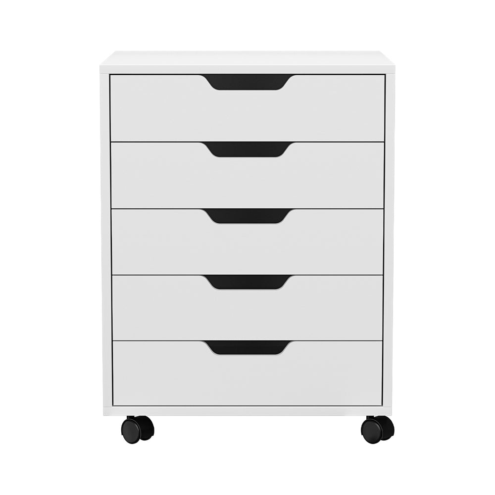 5-Drawer Filing Cabinet Mobile Rolling Storage Cabinet Chest of Drawers Stand White