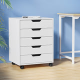 5-Drawer Filing Cabinet Mobile Rolling Storage Cabinet Chest of Drawers Stand White