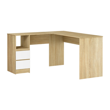 Oak with White Drawers L-shaped Office Desk