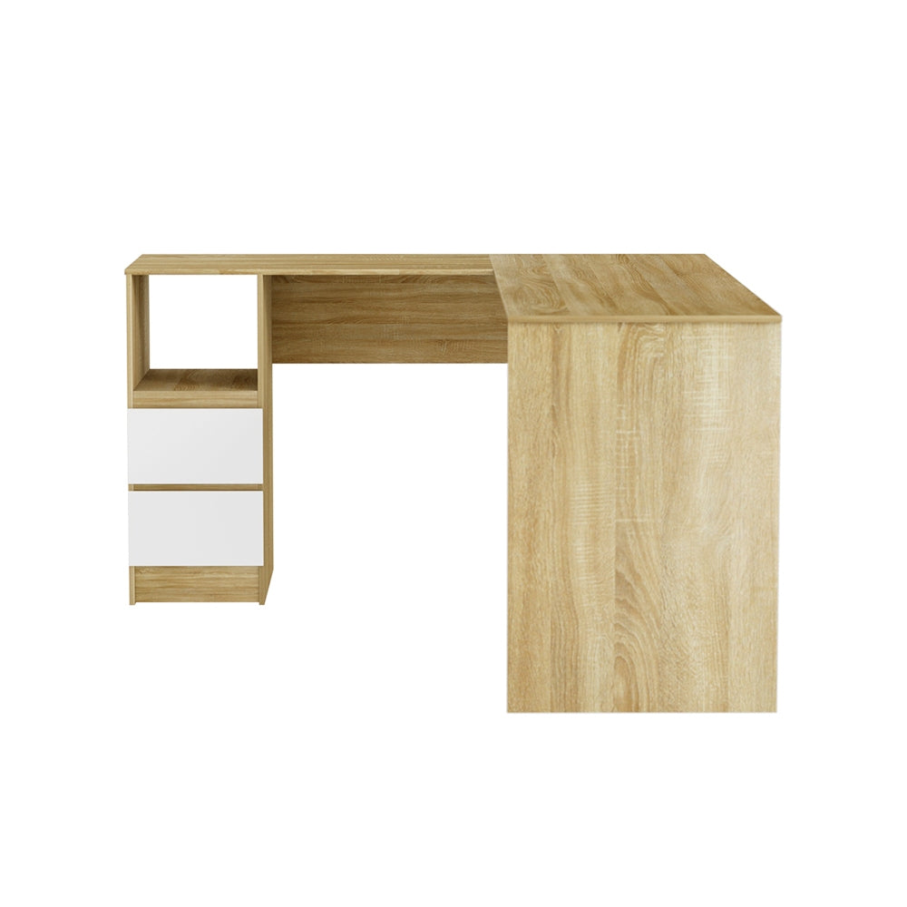 Oak with White Drawers L-shaped Office Desk