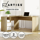 Oak with White Drawers L-shaped Office Desk