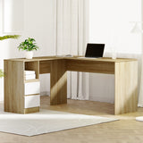 Oak with White Drawers L-shaped Office Desk