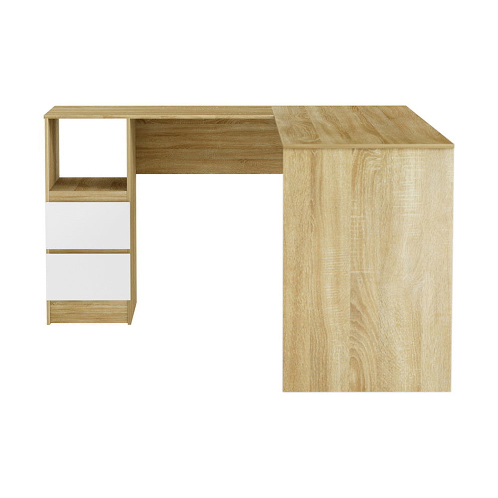 Oak with White Drawers L-shaped Office Desk