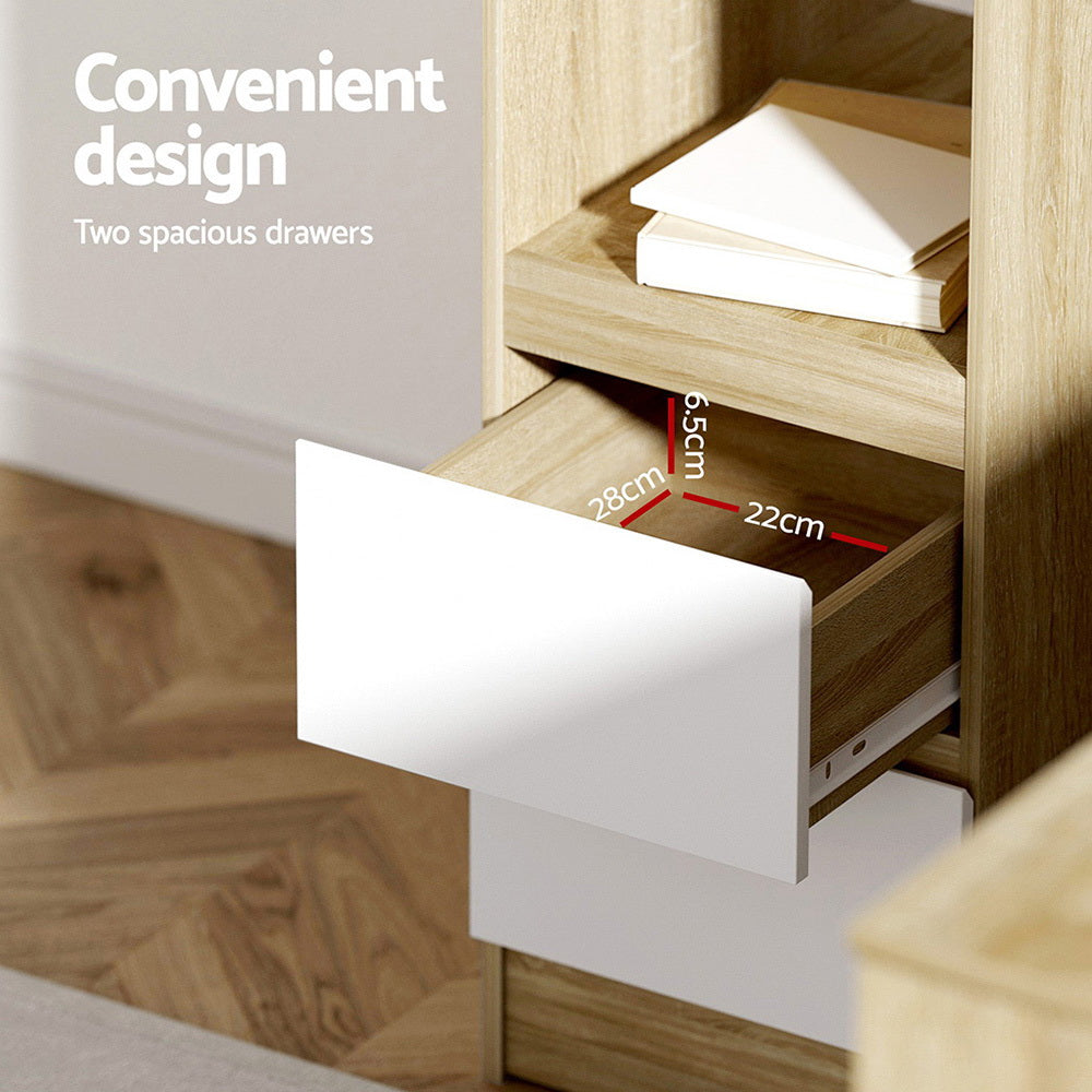 Oak with White Drawers L-shaped Office Desk