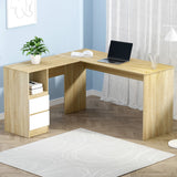 Oak with White Drawers L-shaped Office Desk