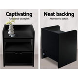 Artiss 2X Bedside Table 1 Drawer with Shelf - FARA Black