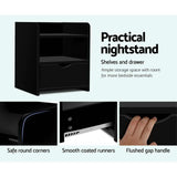Artiss 2X Bedside Table 1 Drawer with Shelf - FARA Black