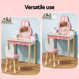 1 Set of Keezi Kids Dressing Table Wooden Bunny Pink