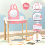 1 Set of Keezi Kids Dressing Table Wooden Bunny Pink