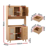 Artiss Buffet Sideboard Hutch Storage Cabinet Kitchen Cupboard Hooks Rattan Pine