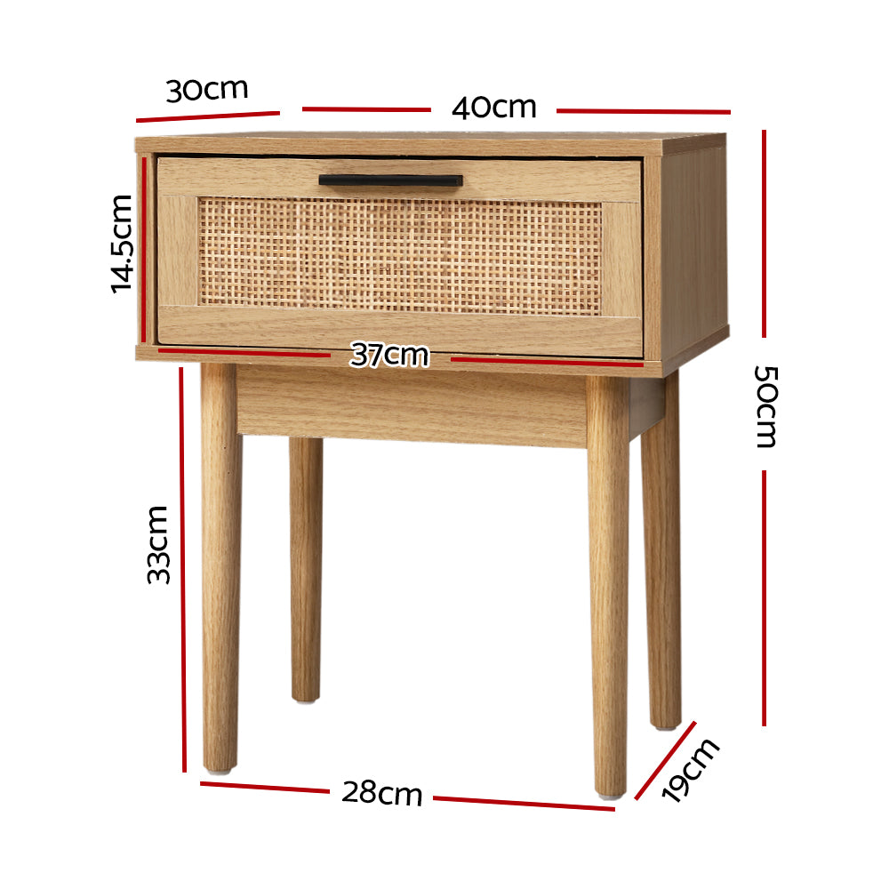 Modern Bedside Table With Rattan Drawer