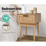 Modern Bedside Table With Rattan Drawer