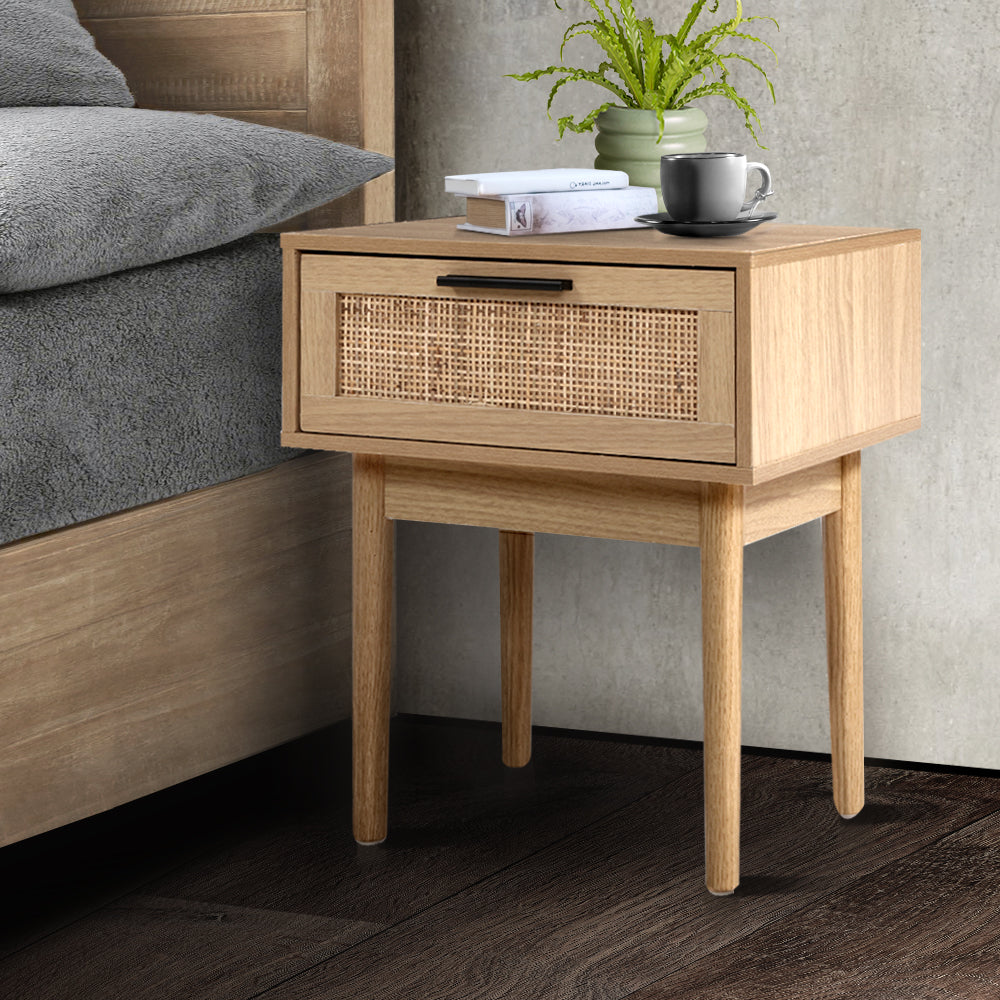 Modern Bedside Table With Rattan Drawer