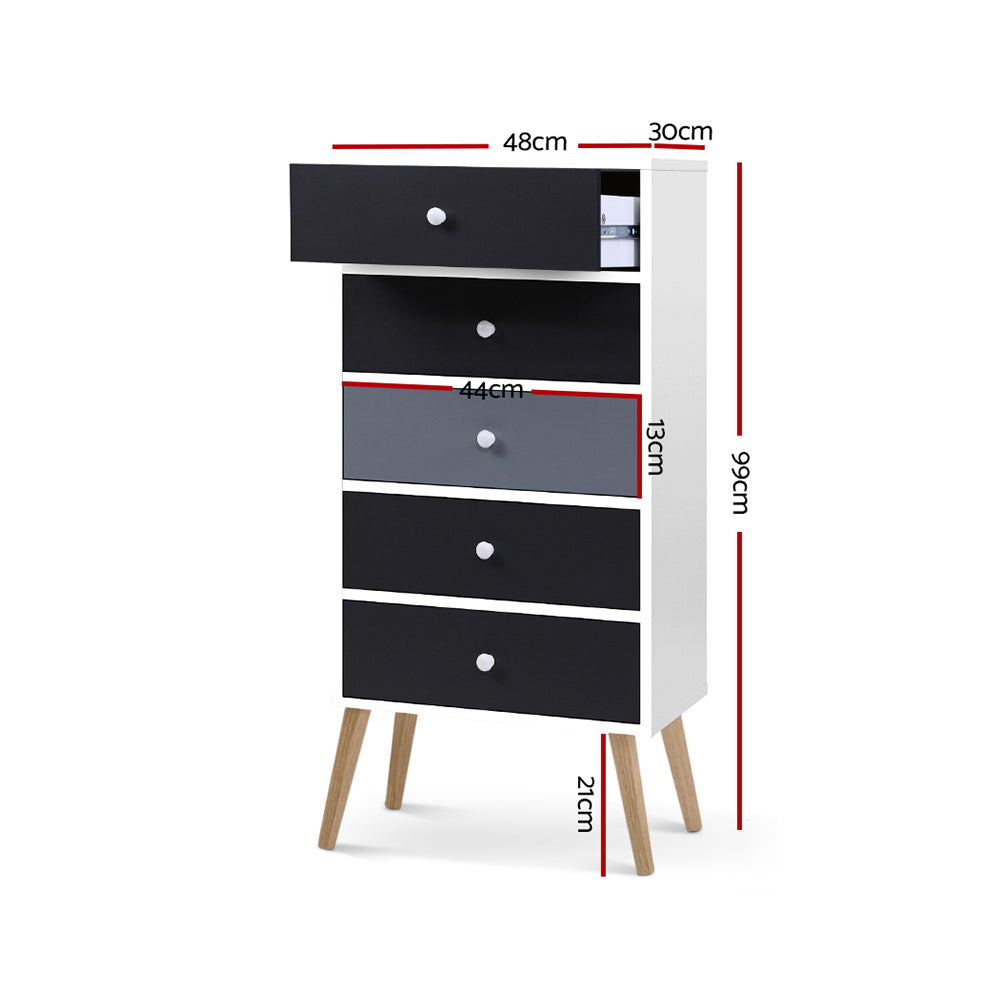 5-Drawer Tallboy Scandinavian Inspired Two-Toned