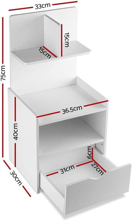Artiss Bedside Table 1 Drawer with Shelves - EVERMORE White