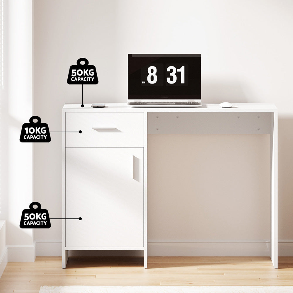 Artiss Computer Desk Office Chair Set PU Leather Home Study Table 100cm White