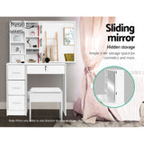 Dressing Table Sliding Makeup Mirror Stool Set Vanity Desk White