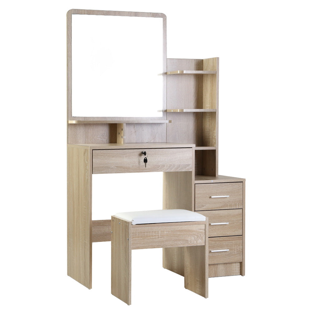 Mirrored Dressing Table Set Vanity Desk Oak