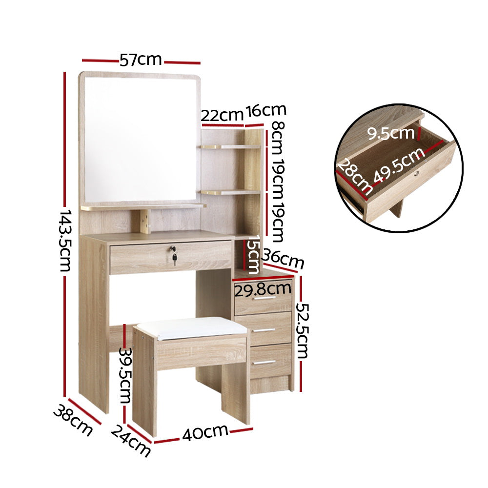 Mirrored Dressing Table Set Vanity Desk Oak