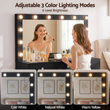 Artiss Dressing Table Charging Station LED Vanity Desk Set Stool Glass Top Make up Mirror Storage Drawer Black