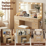 Artiss Dressing Table Vanity Desk Set Stool LED Bulbs Wood